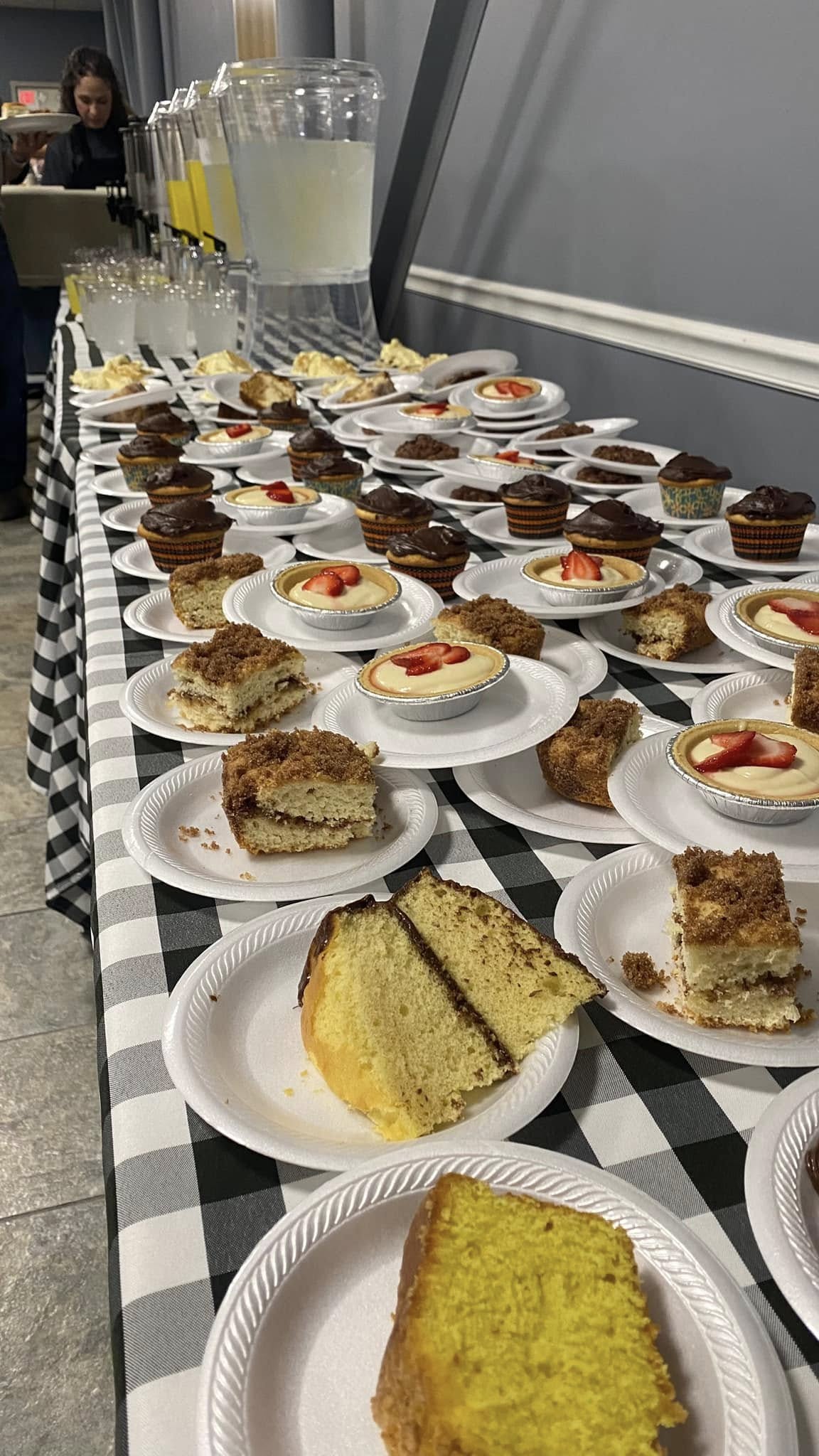A long table of desserts