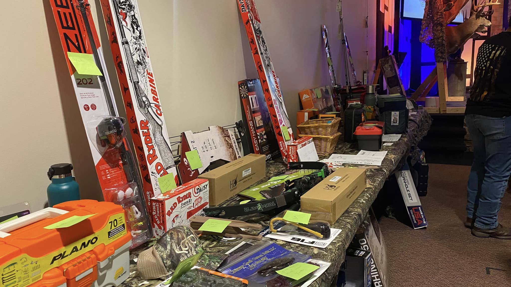 The prize table loaded with donated giveaways